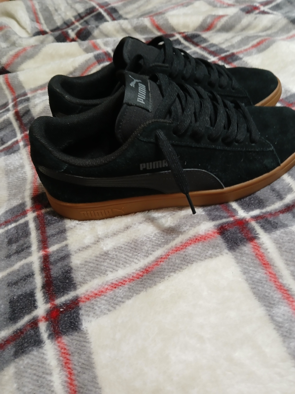 Puma "Clyde" Black on Black, Brown Soles, Original Laces